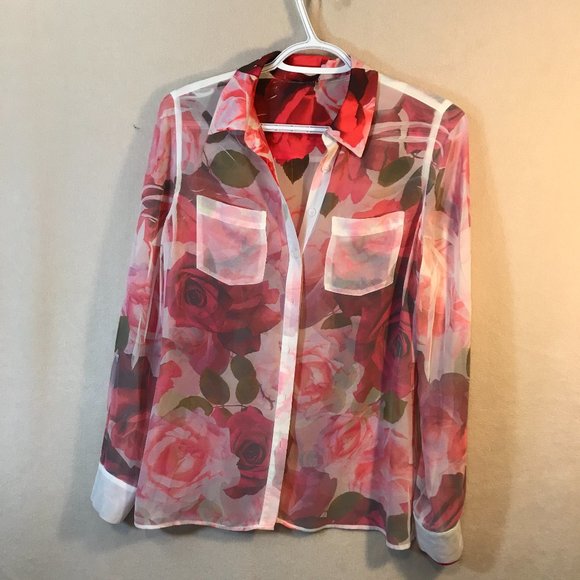 Guess Floral Sheer Blouse Top - Picture 1 of 7
